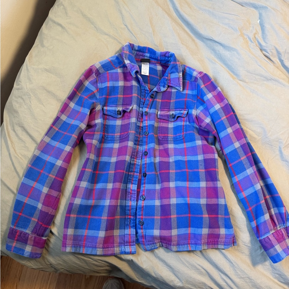 Patagonia Women's Plaid Button Down Shirt - Blue and Purple